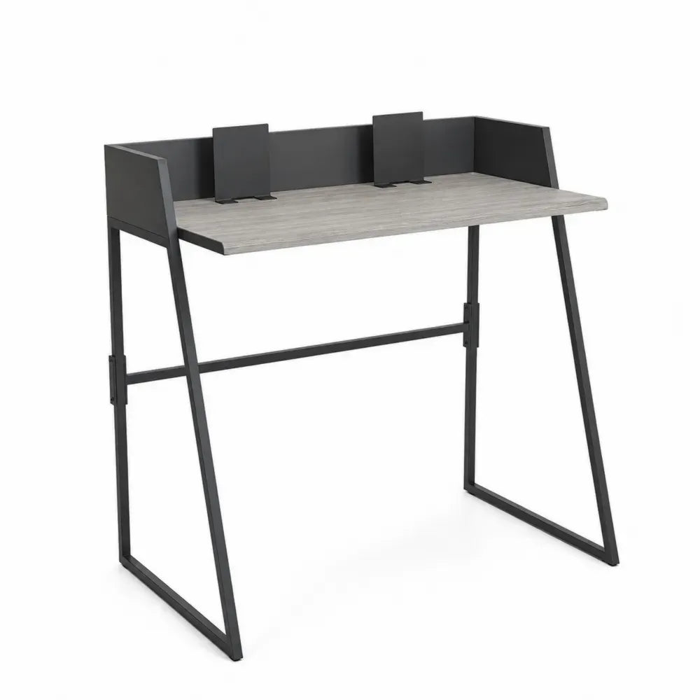 Schreibtisch mit Sichtschutz und Trennwänden rechteckig aus melaminbeschichteter Spanplatte mit Stahlrahmen Grau Schwarz 120 x 60 x 105 cm