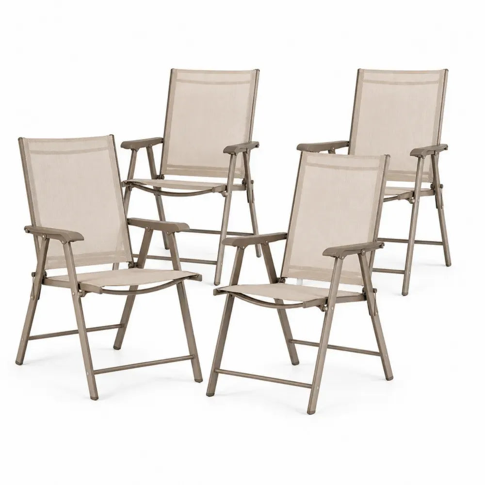 4er Set Gartenstuhl klappbar mit Armlehnen 58 x 65 x 105 cm Stahlrohr Textilene rechteckig Beige Taupe