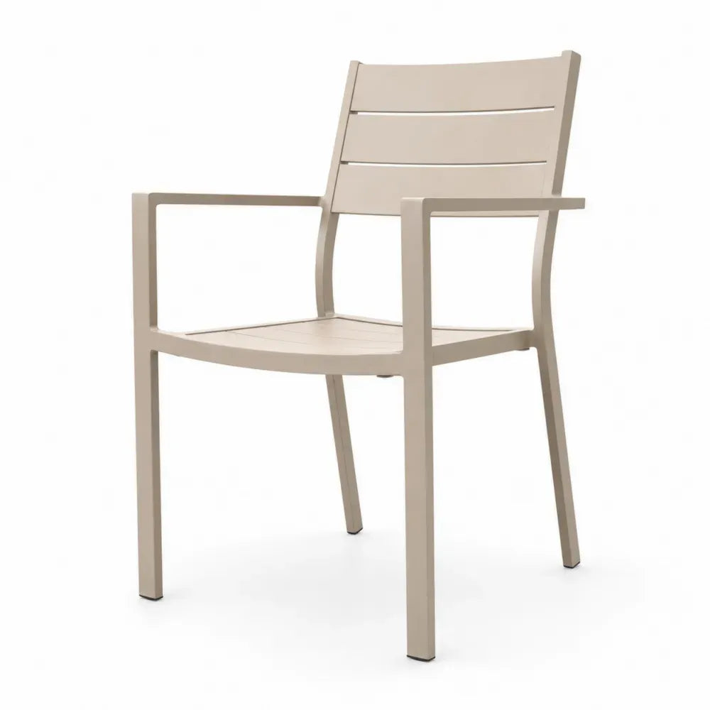 Gartenstuhl Esszimmerstuhl mit Armlehnen aus pulverbeschichtetem Aluminium stapelbar Beige Schwarz 58 x 57 x 86 cm