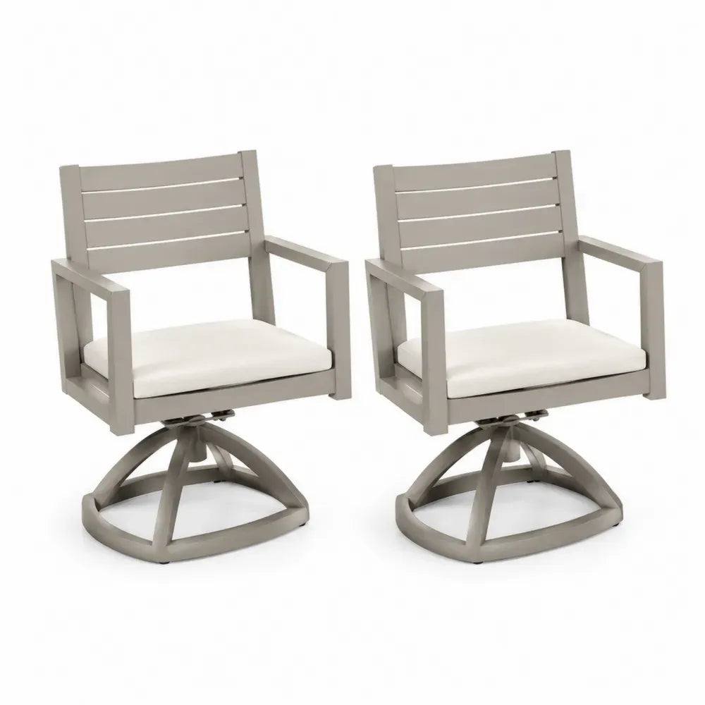 2er Set drehbare Gartenstühle mit Armlehnen 62 x 68 x 90 cm Aluminiumrahmen Polyesterkissen Taupe Beige