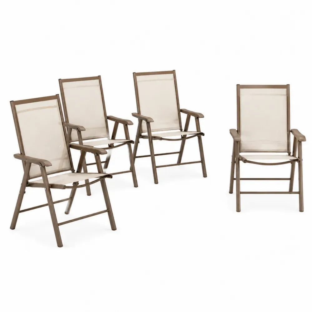 Gartenstuhl 4er Set klappbar mit Armlehnen aus pulverbeschichtetem Stahl und PVC-beschichtetem Polyestergewebe Taupe Beige 56 x 68 x 108 cm je Stuhl