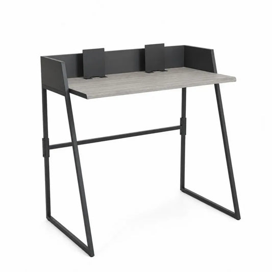 Schreibtisch mit Sichtschutz und Trennwänden rechteckig aus melaminbeschichteter Spanplatte mit Stahlrahmen Grau Schwarz 120 x 60 x 105 cm