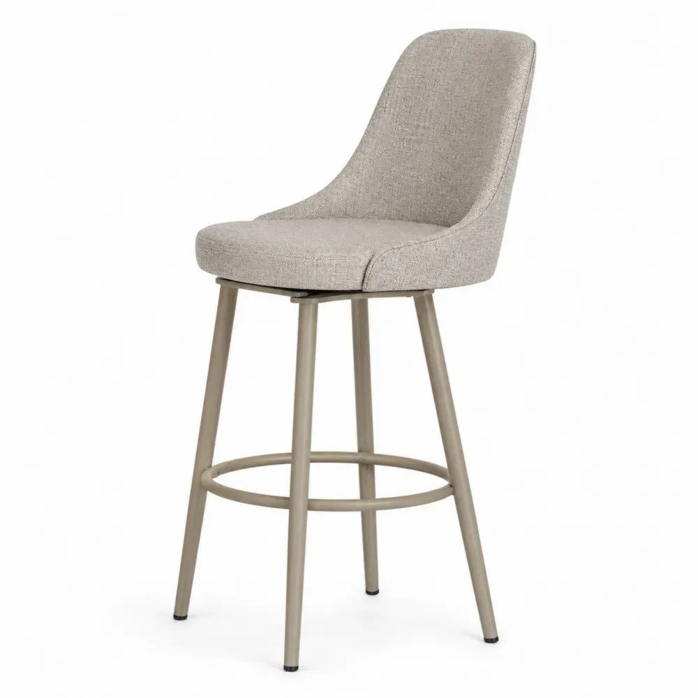 Barhocker mit Rückenlehne gepolstert mit Polyesterbezug und Stahlrohrgestell Taupe Greige Schwarz 49 x 56 x 105 cm