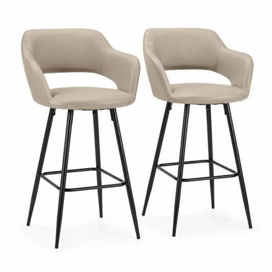 2er Set Barhocker mit Armlehnen und Fußstütze PU-Kunstleder Stahlgestell beige schwarz 55 x 53 x 96 cm