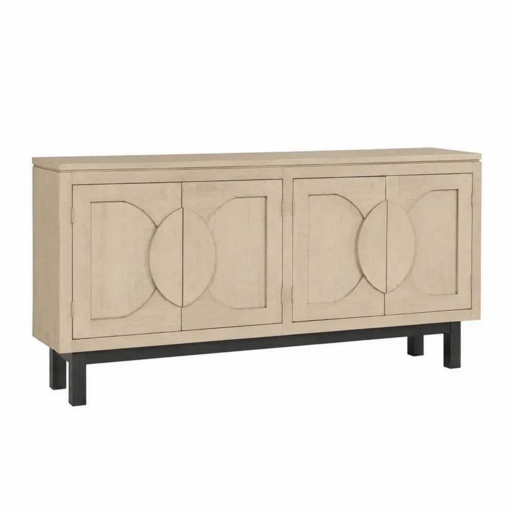 Sideboard mit 4 Türen rechteckig aus MDF-Platte mit Eichenfurnier naturbeige schwarz 180 x 45 x 85 cm