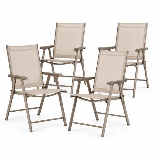 4er Set Gartenstuhl klappbar mit Armlehnen 58 x 65 x 105 cm Stahlrohr Textilene rechteckig Beige Taupe