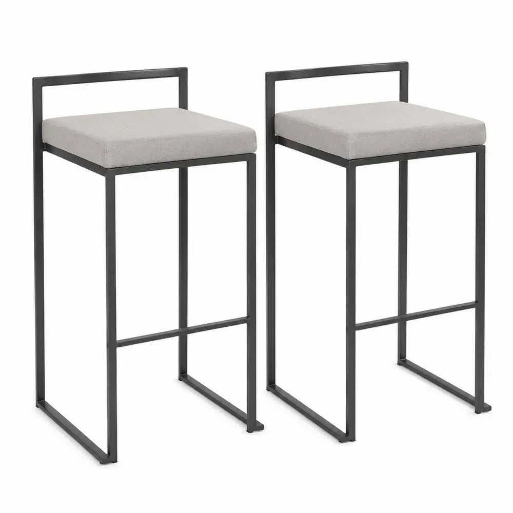 Barhocker 2er Set mit Rückenlehne aus pulverbeschichtetem Stahl und Polyestergewebe Grau Schwarz je 42 x 42 x 92 cm
