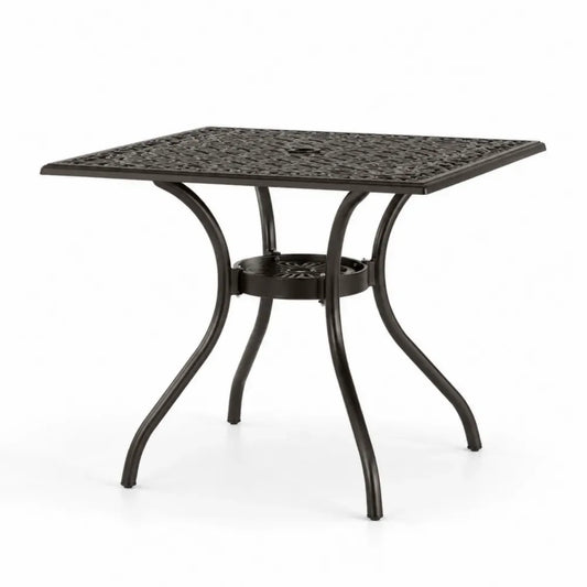 Gartentisch Esstisch quadratisch mit Schirmloch Aluminiumguss Stahlrohr Dunkelbronze Schwarz 90 x 90 x 72 cm