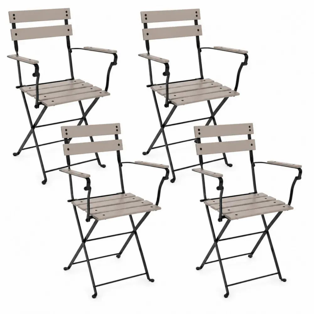 4er Set klappbare Gartenstühle mit Armlehnen 54 x 56 x 86 cm HDPE-Latten Stahlgestell Taupe Schwarz