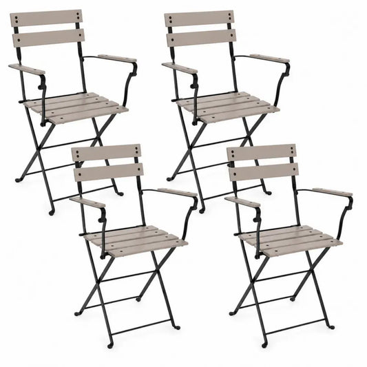 4er Set klappbare Gartenstühle mit Armlehnen 54 x 56 x 86 cm HDPE-Latten Stahlgestell Taupe Schwarz