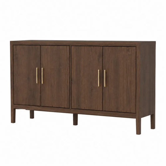 Sideboard mit 4 Türen rechteckig aus MDF mit Walnussfurnier Dunkelbraun Goldfarben 160 x 40 x 82 cm