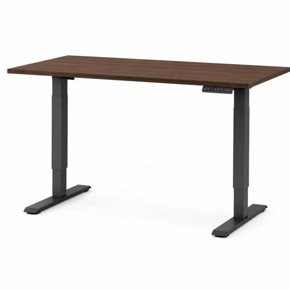 Höhenverstellbarer Schreibtisch elektrisch rechteckig aus melaminbeschichteter Spanplatte mit Stahlgestell Walnussbraun Schwarz 160 x 80 x 72 bis 118 cm
