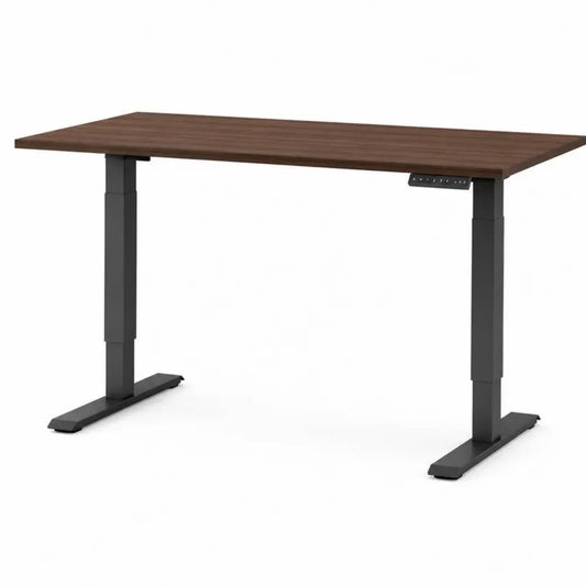 Höhenverstellbarer Schreibtisch elektrisch rechteckig aus melaminbeschichteter Spanplatte mit Stahlgestell Walnussbraun Schwarz 160 x 80 x 72 bis 118 cm