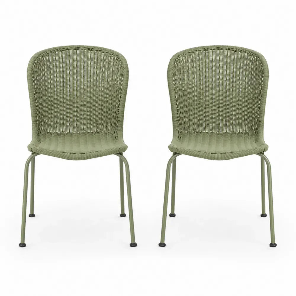 Gartenstuhl 2er Set stapelbar aus Polyethylen-Rattan und Stahl Grün Schwarz 50 x 58 x 86 cm je Stuhl