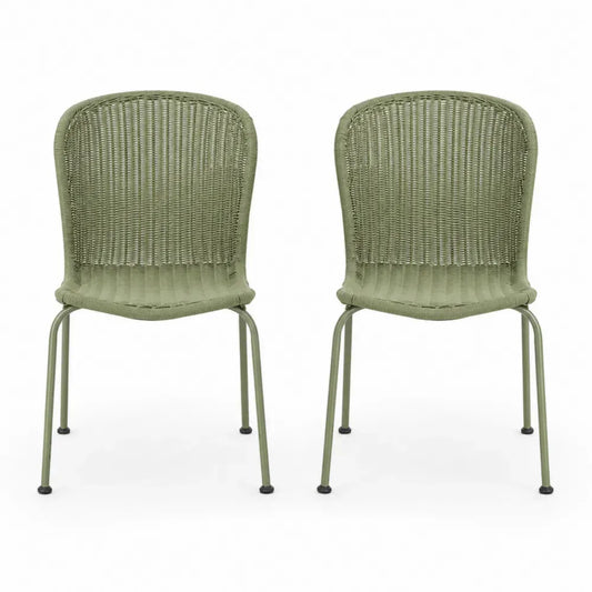 Gartenstuhl 2er Set stapelbar aus Polyethylen-Rattan und Stahl Grün Schwarz 50 x 58 x 86 cm je Stuhl