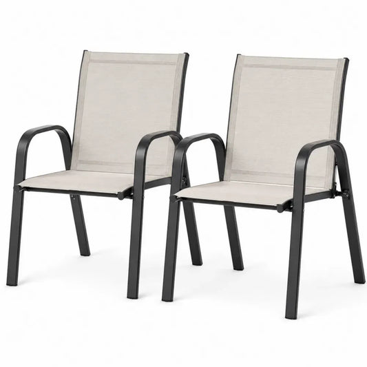 2er Set Gartenstühle mit Armlehnen 56 x 68 x 95 cm pulverbeschichteter Stahl Textilene Beige Schwarz