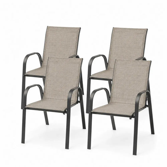 Gartenstühle 4er Set mit Armlehnen aus pulverbeschichtetem Stahl und PVC-beschichtetem Polyestergewebe Dunkelgrau Beige 56 x 62 x 94 cm je Stuhl