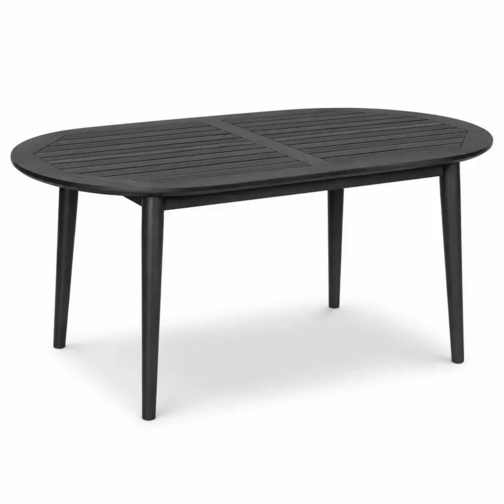 Gartentisch Esstisch aus pulverbeschichtetem Aluminium oval Schwarz 160 x 90 x 75 cm mit Lamellenplatte