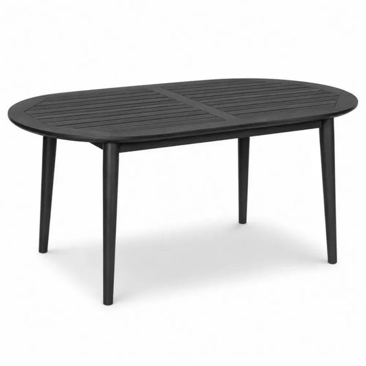 Gartentisch Esstisch aus pulverbeschichtetem Aluminium oval Schwarz 160 x 90 x 75 cm mit Lamellenplatte