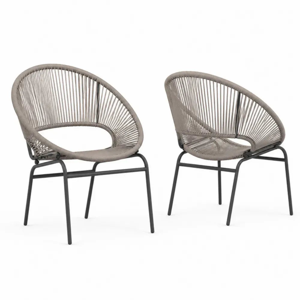 2er Set Gartenstühle mit Armlehnen je 70 x 65 x 78 cm Polypropylen-Seilgeflecht Stahlrohr Korbform Taupe Anthrazit