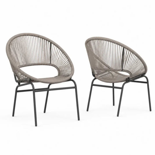 2er Set Gartenstühle mit Armlehnen je 70 x 65 x 78 cm Polypropylen-Seilgeflecht Stahlrohr Korbform Taupe Anthrazit