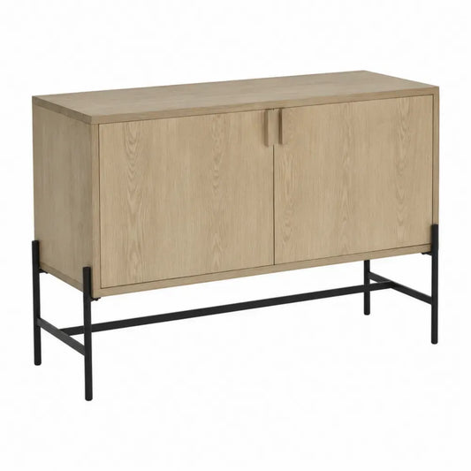Sideboard mit 2 Türen rechteckig aus melaminbeschichteter Spanplatte und Stahlgestell eiche natur schwarz 120 x 40 x 80 cm